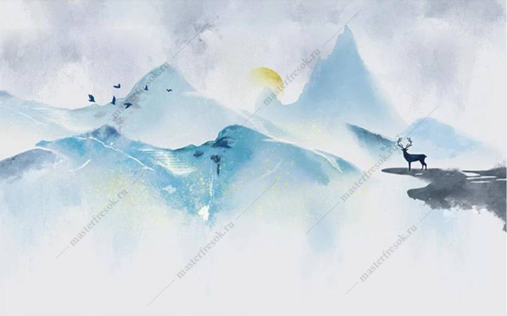 Фотообои Синие горы в тумане