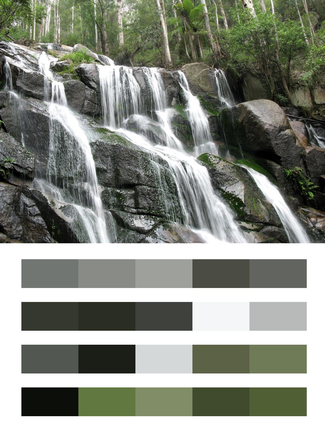 Водопад падающий с камней цвета